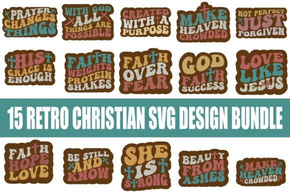15 Retro Christian SVG Design Bundle for T-Shirt Designs